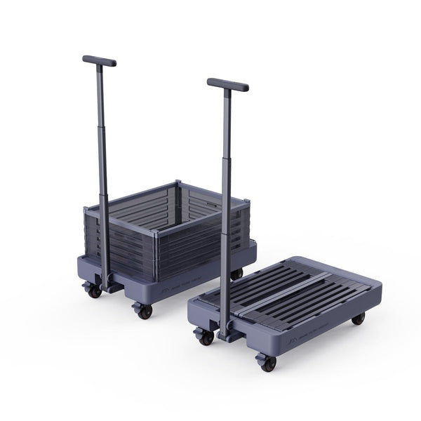 Collapsible Crate+Folding Hand Truck-Rolling Cart with Wheels Convenient Shopping Cart for Groceries, Moving & Office